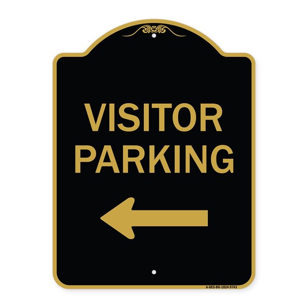 Designer Series-Visitor Parking Left, Black & Gold Heavy-Gauge Aluminum, 24" x 18", BG-1824-9743